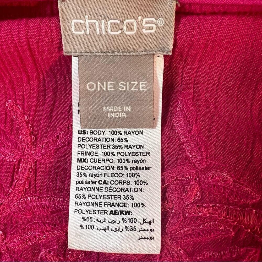 Chico's Fuchsia Floral Fringe Wrap - Picture 14 of 16